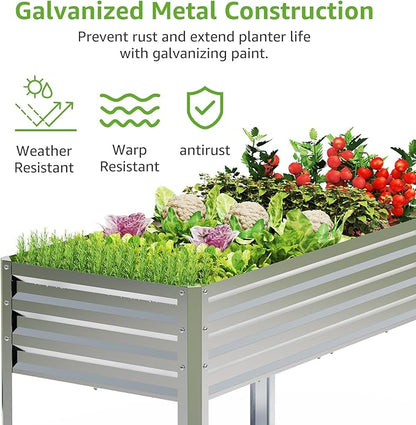 Galvanized Raised Garden Bed with Legs, 48 gallons, 48"x24"x32" Large Metal Elevated Planter Boxes with Drainage Holes,for Vegetables, Flowers, Backyard, Patio, Balcony