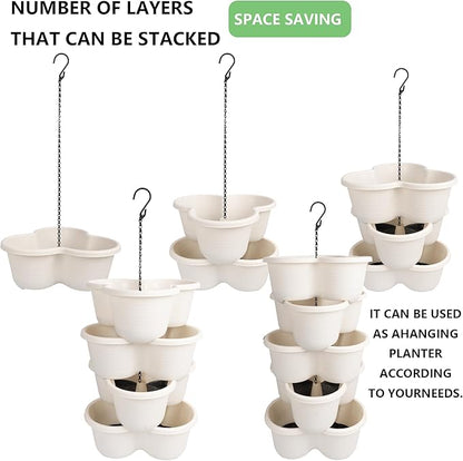 Hourleey Strawberry Planter, Stackable Gaden Tower for Flowers, Vegetables, Grow Your Own Herb Garden Vertical Oasis of Vegetables and Succulents (2 Pack 5 Tier)