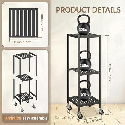 LASZOLA 3 Tier Black Metal Plant Stand Indoor Outdoor with Wheel for Large Planter, Modern Heavy Duty Tall Rolling Rack for Corner House Bathroom Patio Floor, Iron Flower Shelf Holder for Orchid Fern