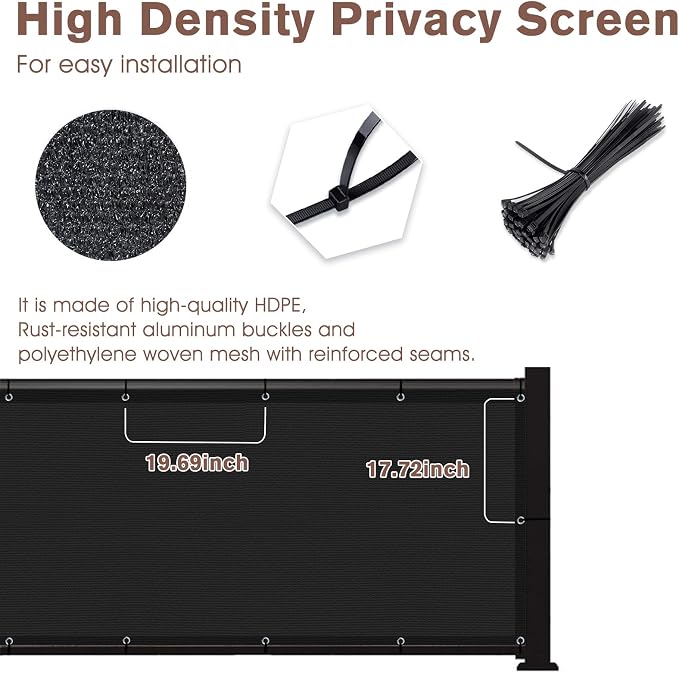 SUNNY GUARD Customized 3.3'x31' Black Balcony Privacy Screen, 90% Shade - Image 4