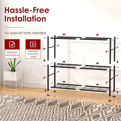 Storage Shelves - 3 Tier Shelf Organizer, Heavy Duty Garage Shelving Unit with Leveling Feet, Stable Metal Shelves Organizer for Pantry, Kitchen and Closet, 33.0" W x 12.6" D x 30.4" H, Black