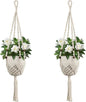 USLAI Macrame Plant Hanger Indoor Outdoor, Fits 3 to 6.5 inch Pots, Hanging Planter Holder with Beads and Tassels, Boho Home Decor, 35+35 Inch, Ivory (POTS NOT Included)
