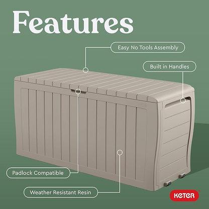 Outdoor Storage Deck Box 71 Gallon Beige Resin Lockable
