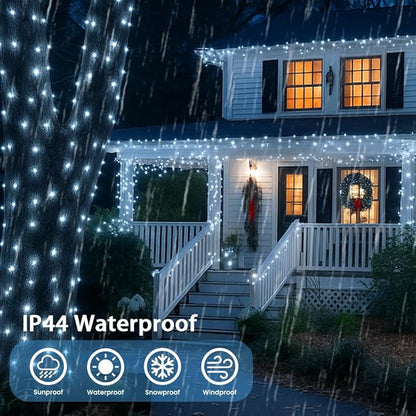 Extra-Long String Lights Outdoor Indoor, 800 LED Upgraded Super Bright Christmas Lights Clear Wire, Waterproof 13 Modes Plug in Twinkle Fairy Light for Bedroom Party Wedding Garden Xmas(Cool White)