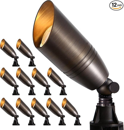 Gardencoin Solid Brass Outdoor Landscape Spotlights, 12V Heavy Duty Low Voltage Landscape Lighting, LED Spot Light Fixture Waterproof, Bronze Uplight Without MR16 Bulb (Classic, 12pack)