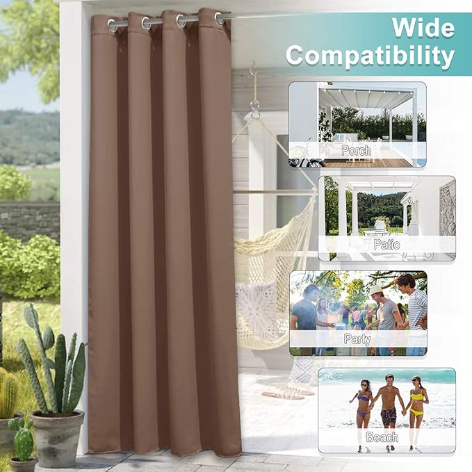 NICETOWN Indoor & Outdoor Blackout Curtain, UV Protection Blackout Vertical Blind Etra Long 120 Inch, Sunlight Blocking Vertical Drape for Living Room/Front Yard/Hall, Tan, 1 Piece, 52" Wide