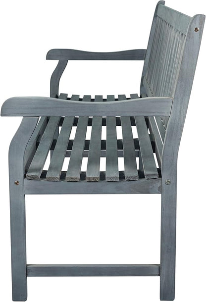 JONATHAN Y BNH101B Laurel 59.1" 3-Seat Slat-Back 600-Lbs Support Acacia Wood Outdoor Garden Patio Bench for Garden, Lawn, Backyard, Pool, Deck, Beach, Firepit, Gray