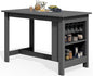 SERWALL Outdoor Bar Table, All Weather HDPE 36" Counter Height Dining Table with Storage and Wine Rack for Patio, Garden, Backyard, Balcony, Poolside, Gray