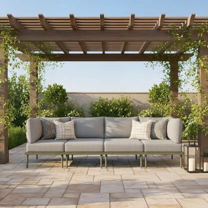 Sundale Outdoor 4 Pieces Patio Furniture Set, Metal Sectional Sofa Patio Conversation Set with 6 Inch Cushions, Modern Patio Corner Couch for Balcony, Porch, Sunroom