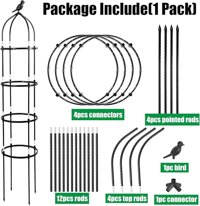 4-Pack 6FT Garden Obelisk Trellis for Climbing Plants,70”Metal Plant Support Tower, Heavy Duty Thickened Tube,Rustproof Black Flower Stand for Vines, Roses, Outdoor & Indoor Use