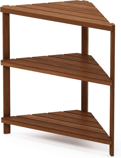Furinno FG18445 Tioman Hardwood Patio Furniture Corner Shelf in Teak Oil, Natural