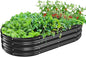 Oval Galvanized Planter Box, Metal Raised Garden Bed - 0.8MM Thick- Ideal for Outdoor Gardening and Planting of Vegetables Flowers Fruits Succulent Plants and Others (Black, 5X2.7X1 FT)