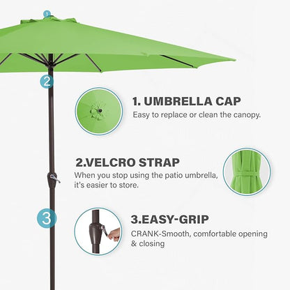 MEWAY 12ft Patio Umbrella Outdoor Table Umbrellas with Crank, Market Umbrella 8 Sturdy Ribs for Deck, Garden, Pool and Backyard, Grass Green
