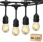 Svater 48 FT Outdoor String Lights 2W, Commercial Grade Patio Light with 15 pc Edison Shatterproof Bulbs, IP65 Waterproof LED Hanging Lighting for Bistro Cafe Market Outside Backyard, Warm White 2700K