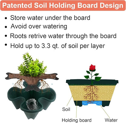 GameXcel Vertical Planter, 5 Tier Stackable Strawberry Planter with Garden Tool Set, Movable Indoor/Outdoor Garden Herb Pot for Growing Vegetables and Succulents, Green