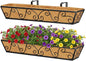 Y&M 30 Inch Butterfly Window Deck with Coco Liner, Fence Metal Hanging Flower Planter Window Basket Deck Railing Planter Boxes for Outdoor Garden Lawn 2pcs