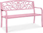 Best Choice Products Outdoor Bench Steel Garden Patio Porch Furniture for Lawn, Park, Deck w/Floral Design Backrest, Slatted Seat - Pink