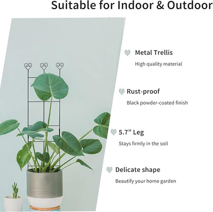 2 Pack 30'' Plant Trellis for Climbing Plants Indoors, Metal Garden Trellis for Potted Houseplant, Rustproof Plant Support for Ivy, Vines, Pothos, Hoya and Flower, Black