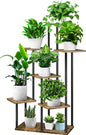 7 Tier Plant Stand Indoor, Thickened Metal Wood Corner Plant Shelf Stands for Multiple Plants, Indoor Tall Plants Stand Tiered Flower Holder for Living Room Patio Garden Balcony(Black+Brown)