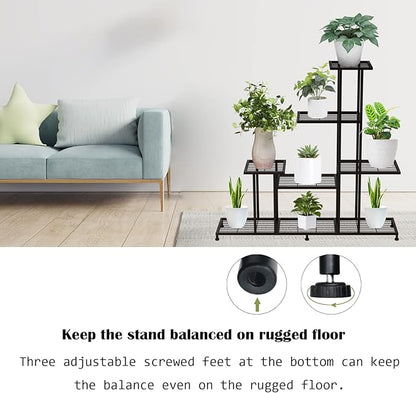 Twhep Heavy Duty Metal Plant Stand, 5 Tiers Multifunctional Plant Stand for Indoor Outdoor, for Tall Large Rack for Living Room Garden Balcony, Black