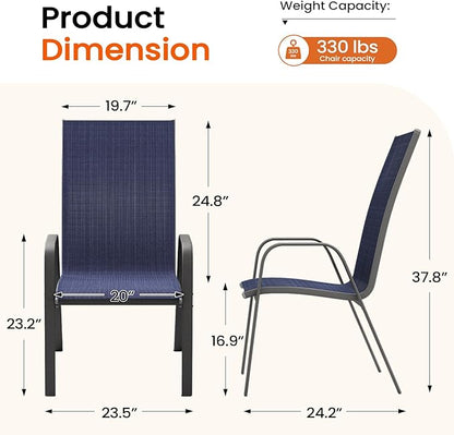 JEAREY Patio Dining Chairs Set of 4, Outdoor Stackable Dining Furniture Set, All Weather Dining Set for Lawn, Garden, Backyard, Poolside, Navy Blue