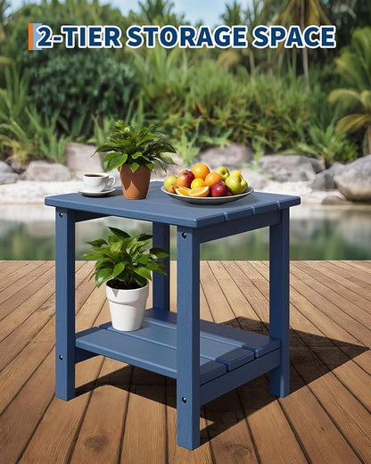 GarveeLife Adirondack Outdoor Side Table 18 x 15 in, HDPE 2-Tier Patio Side Tables for Outside, All-Weather End Table for Patio Pool Deck Indoor Backyard, Navy Blue-2Pcs