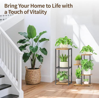 LASZOLA Black 3 Tiered Wood Plant Stand Indoor for Larger Heavy Duty Planter, Sturdy Multi Level Vertical Flowers Racks for Narrow Inside Floor , Decorate Shelving for Hold House Tree, Space Saving