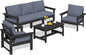 SERWALL HDPE Patio Conversation Set, 6-piece Sectional Outdoor Furniture Set, All Weather Outdoor Couch Set Patio Furniture Set for Deck, Lawn, Black Frame with Grey Cushion
