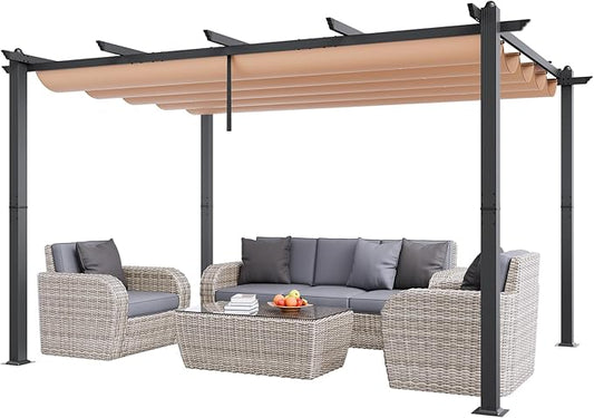 VEVOR 10'x13' Outdoor Retractable Pergola with Canopy, Aluminum Pergola with Retractable Canopy, Modern Style,Sun Shadefor Patios, Gardens, Decks, Backyards (Beige)