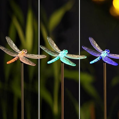 Outdoor Solar Garden Stake Light - Color Changing Decorative LED Stake Lamp In-ground Landscaping Lighting for Garden Patio Yard Lawn Pathway Flower Bed Decor Decorations Figurine Dragonfly