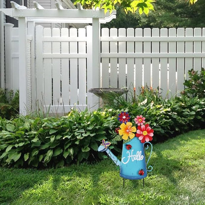 hogardeck Garden Decor for Outside, Metal Watering Can Decorative Garden Stakes with Flowers, Yard Art Welcome Spring Signs for Outdoor Lawn Backyard Porch Patio Garden Decorations