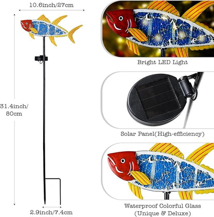 Yiosax-Solar Outdoor Lights Decorative-Yard Outdoor Decorative - Garden Stakes Fish Decorative Waterproof 7 LED Light Decor Ocean Beach Theme for Lawn Path Yard Decoration Gift Idea