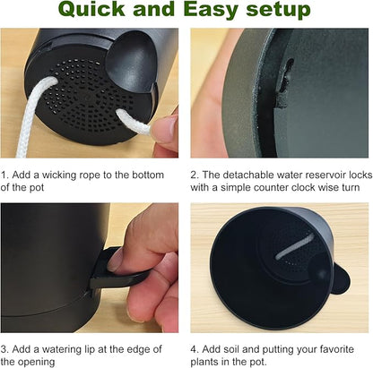 Self Watering Pots, 4 inch Flower Pots with Multi Mesh Drainage Holes, Small Platic Planters for Indoor Outdoor Garden Plants and Flowers (Black, 4")