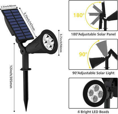 T-SUN Solar Spotlights Outdoor, 2 Pack White LED Landscape Lights, Waterproof Solar Powered Light with Auto On/Off, Adjustable Wall Lights for Yard, Garden, Patio, Driveway, Pool