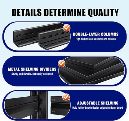 71"H-35"W Garage Shelving Heavy Duty Storage Shelves, Metal Adjustable Shelving Unit, Utility Garage Organizer Shelf for Basement, Pantry, Kitchen, Warehouse,15.7"D x 35.4"W x 71.2"H, Black