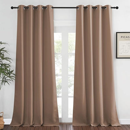 NICETOWN Light Reducing Grommet Curtain - (W52 x L108, Cappuccino, 1 Piece) Tripe Woven Textured Soft Curtain Panel for Living Room Window Treatment Drape