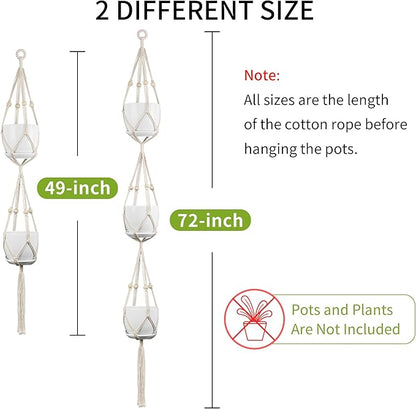 Macrame Plant Hanger - Fits 4 to 8 inches Pots for Indoor Outdoor, 49"/72" 2 Sizes Set, Ivory (POTS NOT Included)