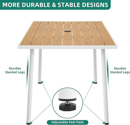 DWVO Patio Table Rectangle 59"x34.2", Patio Dining Table for 6 Weather-Resistant Outdoor Table with Umbrella Hole, Steel Frame, Adjustable Feet for Outdoor/Indoor