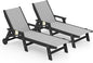SERWALL Textilene Patio Chaise Lounge Chair Set of 2, 5 Positions Outdoor Lounger with Rolling Wheels for Pool, Deck, Black