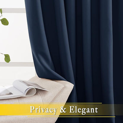 NICETOWN Blackout Navy Blue Curtain 102 inches Long, Grommet Thermal Insulated Room Divider Drape Extra Wide Window Treatment for Sliding Glass Door/Living Room, W80 x L102, 1 Panel