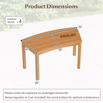 Tangkula Acacia Wood Outdoor Curved Bench Set of 4, Patio Garden Backless Fire Pit Bench with 1600 lbs Weight Capacity, Outside Seating Furniture for Front Porch, Deck & Backyard