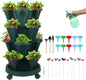 Vertical Planter 4 Tier Stackable Planters Garden Planters Strawberry Herb Flower and Vegetable Planter Indoor Outdoor Gardening Pots with Removable Wheels and Tools