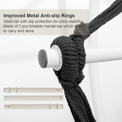 Hammock Chair, Hanging Rope Swing Seat with 2 Cushions,Macrame Hanging Chair Side Pocket with High Load-Bearing Metal Rod,for Indoor, Outdoor, Extra Comfortable (Dark Grey)