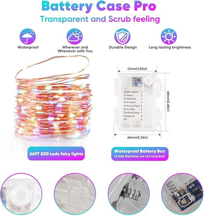 Indoor String Lights 65.6 Ft Battery Powered LED with Remote Control