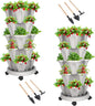 DUNCHATY Stackable Planter, Vertical Garden Planter with Wheels and Garden Tools, Strawberry Planter Indoor/Outdoor 5 Tier Herb Planter Pots for Growing Vegetables and Succulents,Gray
