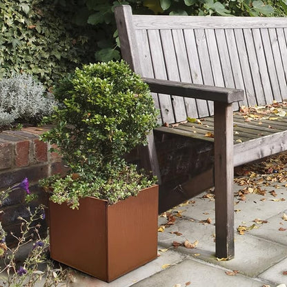 Corten Steel Planter Box Metal Planters Square Outdoor Steel Planter Cube Rustic Flower Pot 16 Inch for Commercial Residential Garden Patio and Backyard