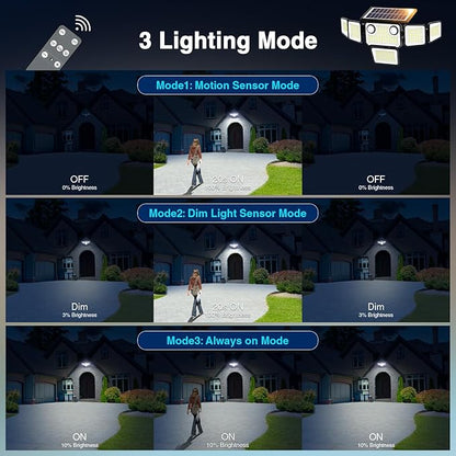 6000LM Solar Lights Outdoor Waterproof, 6 Heads Solar Flood Lights Outdoor with 2 Motion Sensor, 310 LED Motion Light with Remote Control for Yard Outside House Patio 3 Pack