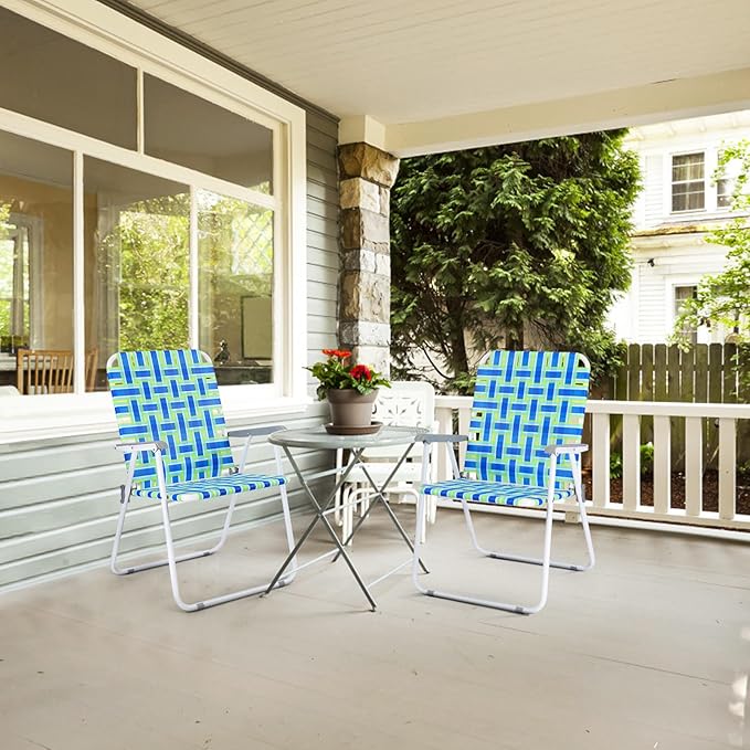 Chairs for Patio and Lawn: Oversized Blue Folding Set of 2, Metal Frame