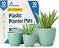 Planter Pots with Drainage Holes - Lightweight, Durable, & Space-Saving Pots for Indoor and Outdoor - Versatile Functionality, Simple Modern Design, Set of 10 Plastic Planter Pots Mint