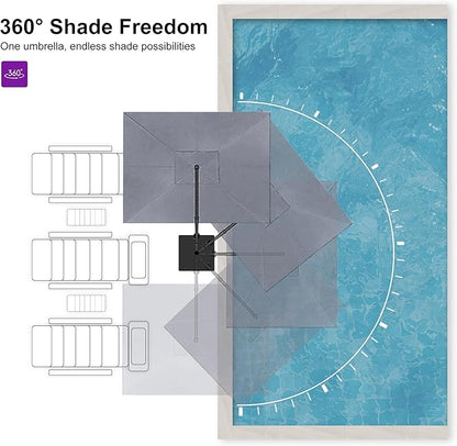PURPLE LEAF Patio Umbrella 9' X 11.5' Rectangle Cantilever Umbrella Large Aluminum Outdoor Umbrellas with 360-degree Rotation & UPF40+ Premium Fabric for Deck Pool Garden Yard, Mist Grey